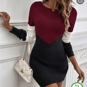 SHEIN Burgundy and Black Long Sleeve Dress